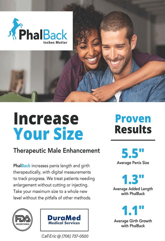 Picture of a young couple smiling. Text reads Phalback Therapeutic Male enhancement Increase your size
